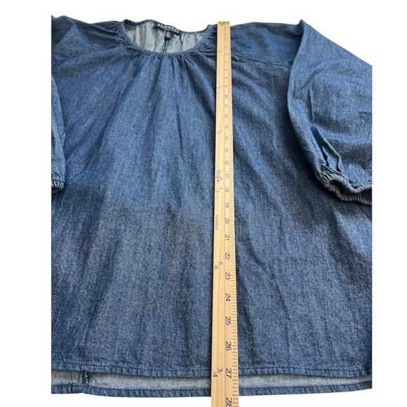 Eloquii Blouse Top Womens 16 Chambray Faux Wrap Relaxed Fit Waist Tie Cotton NWT - Picture 8 of 10
